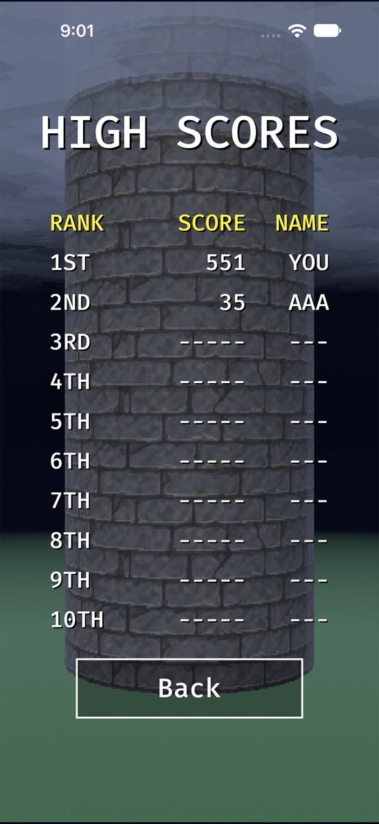The top 10 high score table